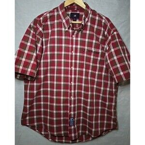 US Polo Assn Men’s XL Button Up Shirt Red White Green Plaid Short Sleeve